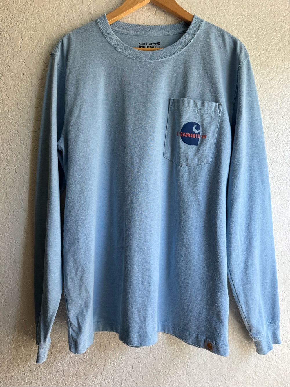 Carhartt Light Blue Long Sleeve Pocket Tee with Logo